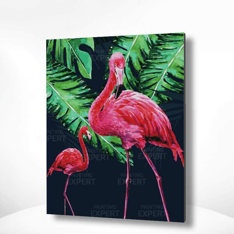 Schilderen op nummer Twee Flamingo's