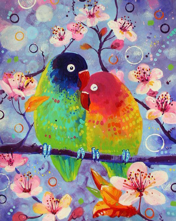 Schilderen op nummer Verliefde Papegaaien-Painting Expert