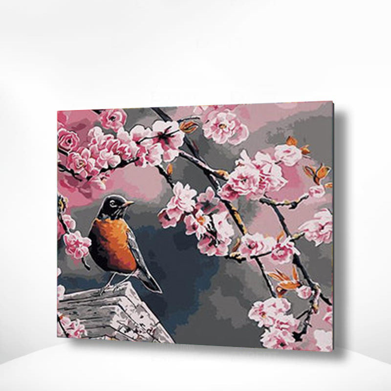 Schilderen op nummer Vogel met Roze Bloemen