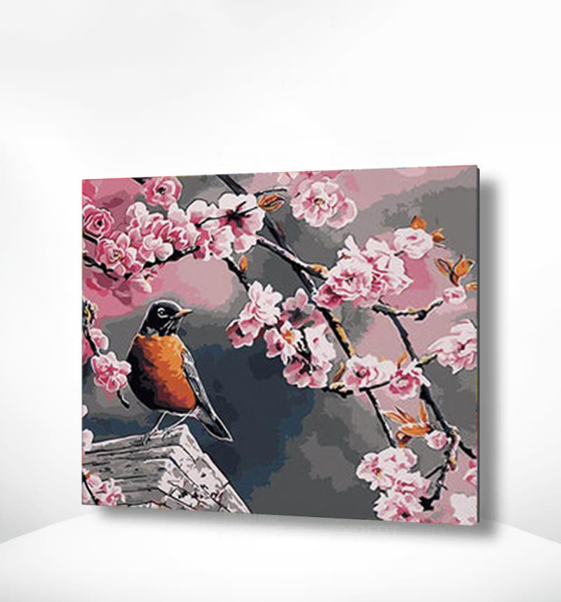 Schilderen op nummer Vogel met Roze Bloemen