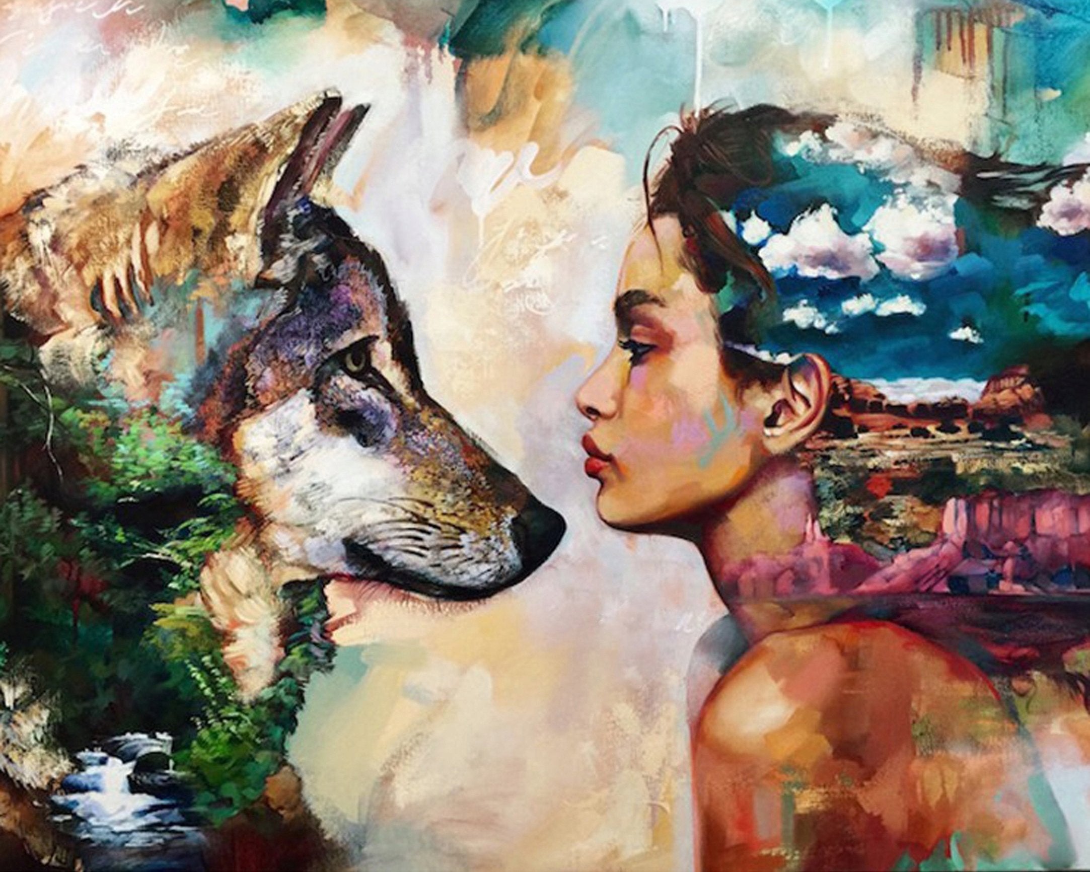 Schilderen op nummer Vrouw en Wolf
