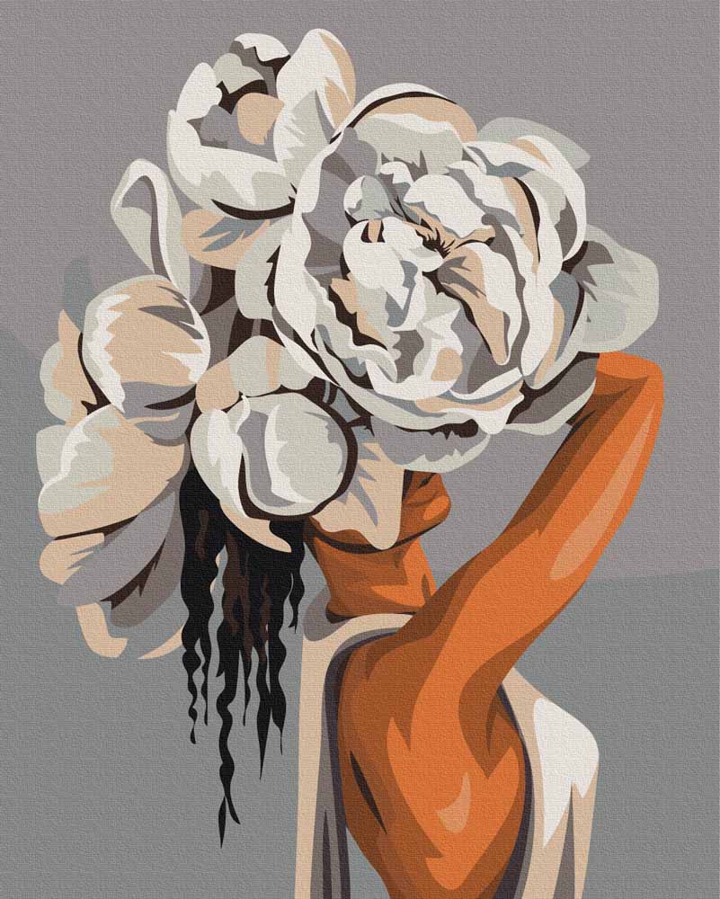 Schilderen op nummer Vrouw met Witte Bloem