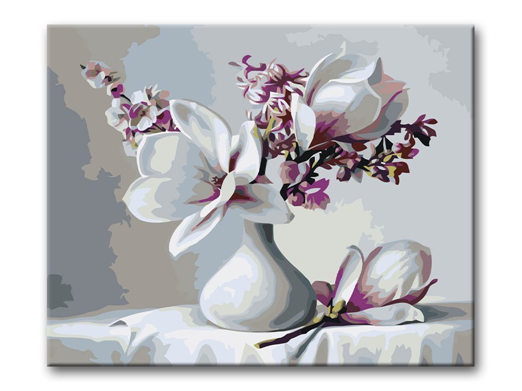 Schilderen op nummer Witte Bloemen in een Vaas-Painting Expert