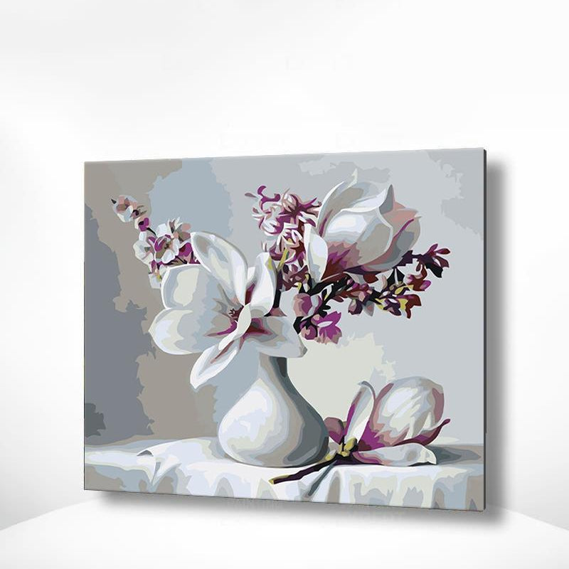 Schilderen op nummer Witte Bloemen in een Vaas