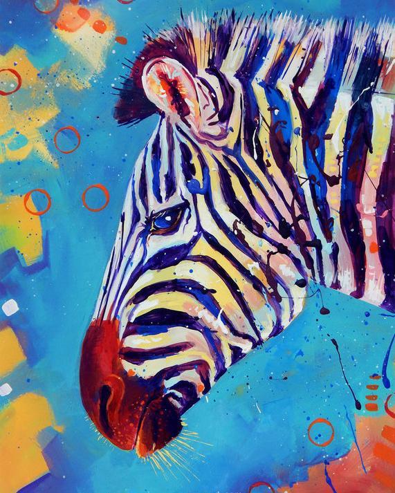 Schilderen op nummer Zebra met Blauwe Achtergrond