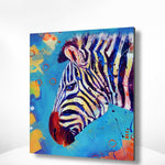 Schilderen op nummer Zebra met Blauwe Achtergrond