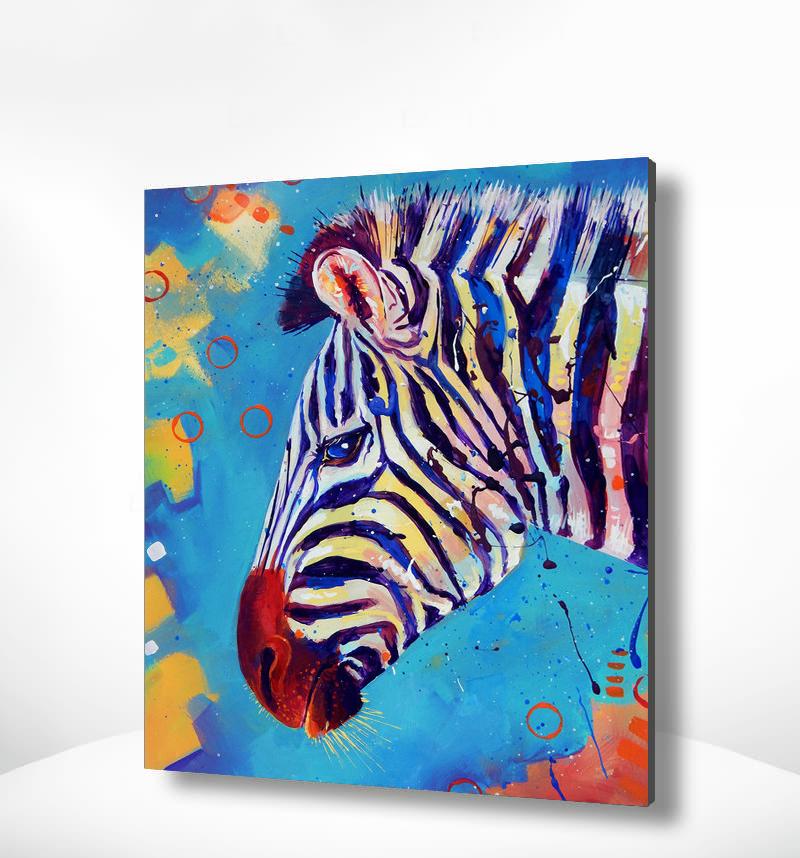 Schilderen op nummer Zebra met Blauwe Achtergrond