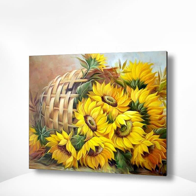 Schilderen op nummer Zonnebloemen in Mandje