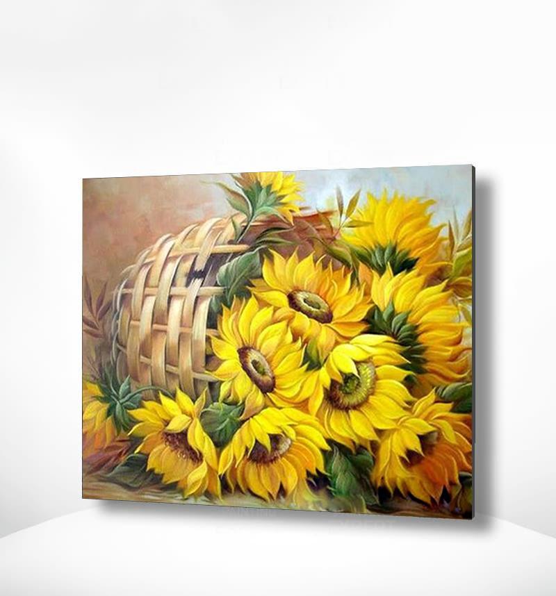 Schilderen op nummer Zonnebloemen in Mandje