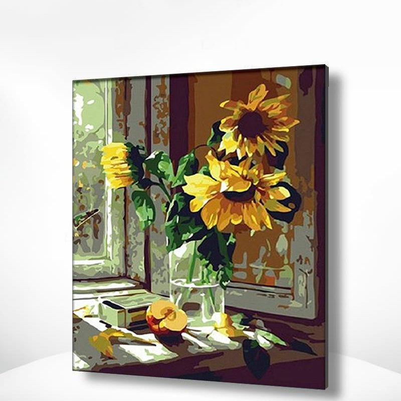 Schilderen op nummer Zonnebloemen met Appel