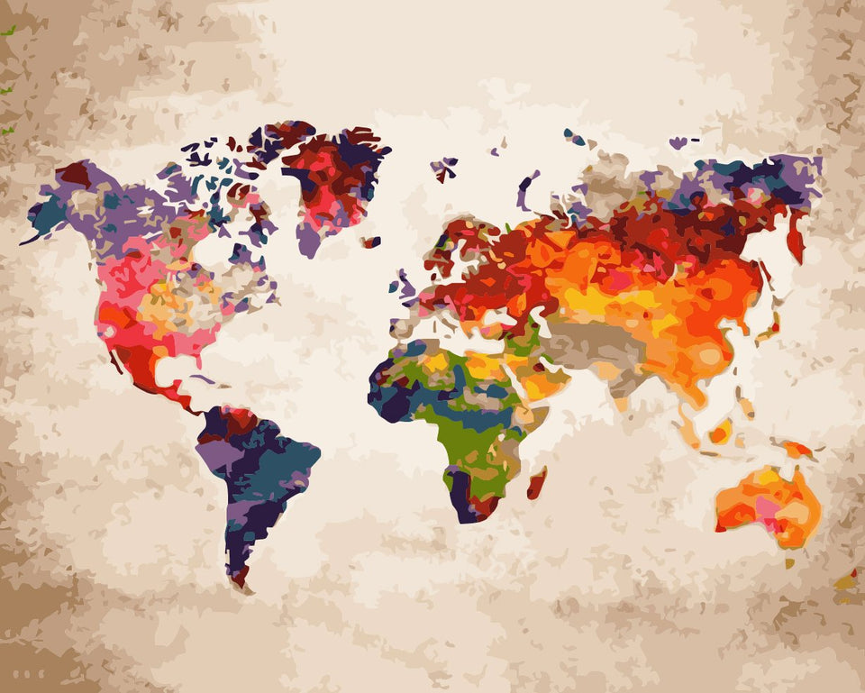 Schilderen op nummer Gekleurde Wereldkaart-Painting Expert
