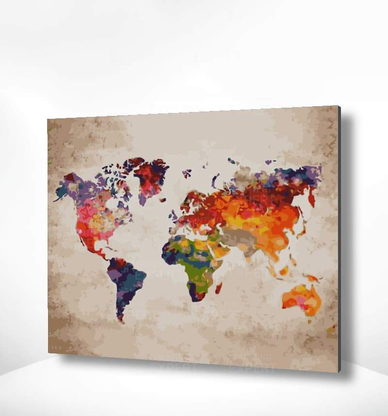 Schilderen op nummer Gekleurde Wereldkaart-Painting Expert