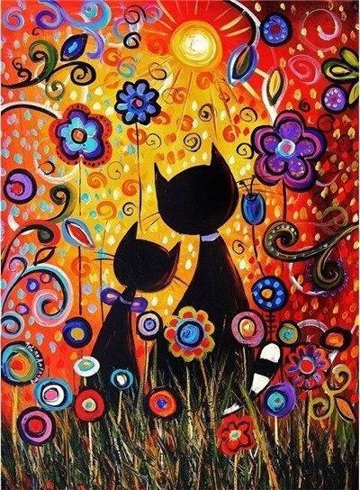 Schilderen op Nummer Katten en Bloemetjes Painting Expert 