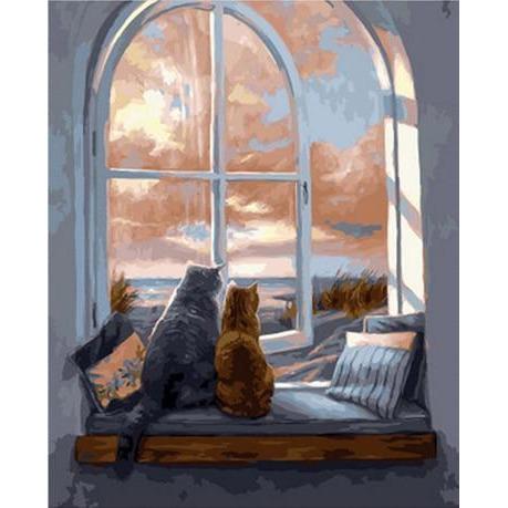 Schilderen op Nummer Katten voor het raam Painting Expert 
