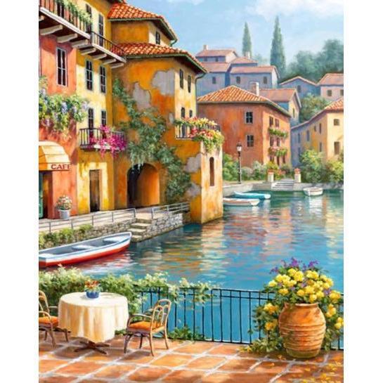 Schilderen op Nummer Mooie Stad Painting Expert 40x50cm - Exclusief Lijst (24 kleurtjes) 
