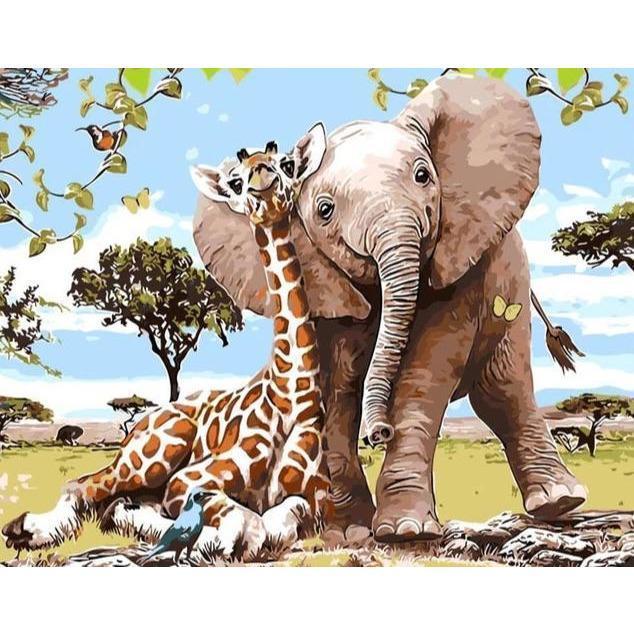 Schilderen op Nummer Olifant en Giraffe Painting Expert 60x75cm - Exclusief Lijst (36 kleurtjes) 