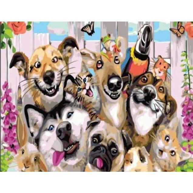Schilderen op Nummer Selfie Honden Painting Expert 40x50cm - Exclusief Lijst (24 kleurtjes) 