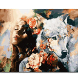Schilderen op Nummer Vrouw met Wolf Painting Expert 40x50cm - Exclusief Lijst (24 kleurtjes) 